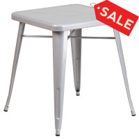 Flash Furniture CH-31330-29-SIL-GG Square Metal Table in Silver